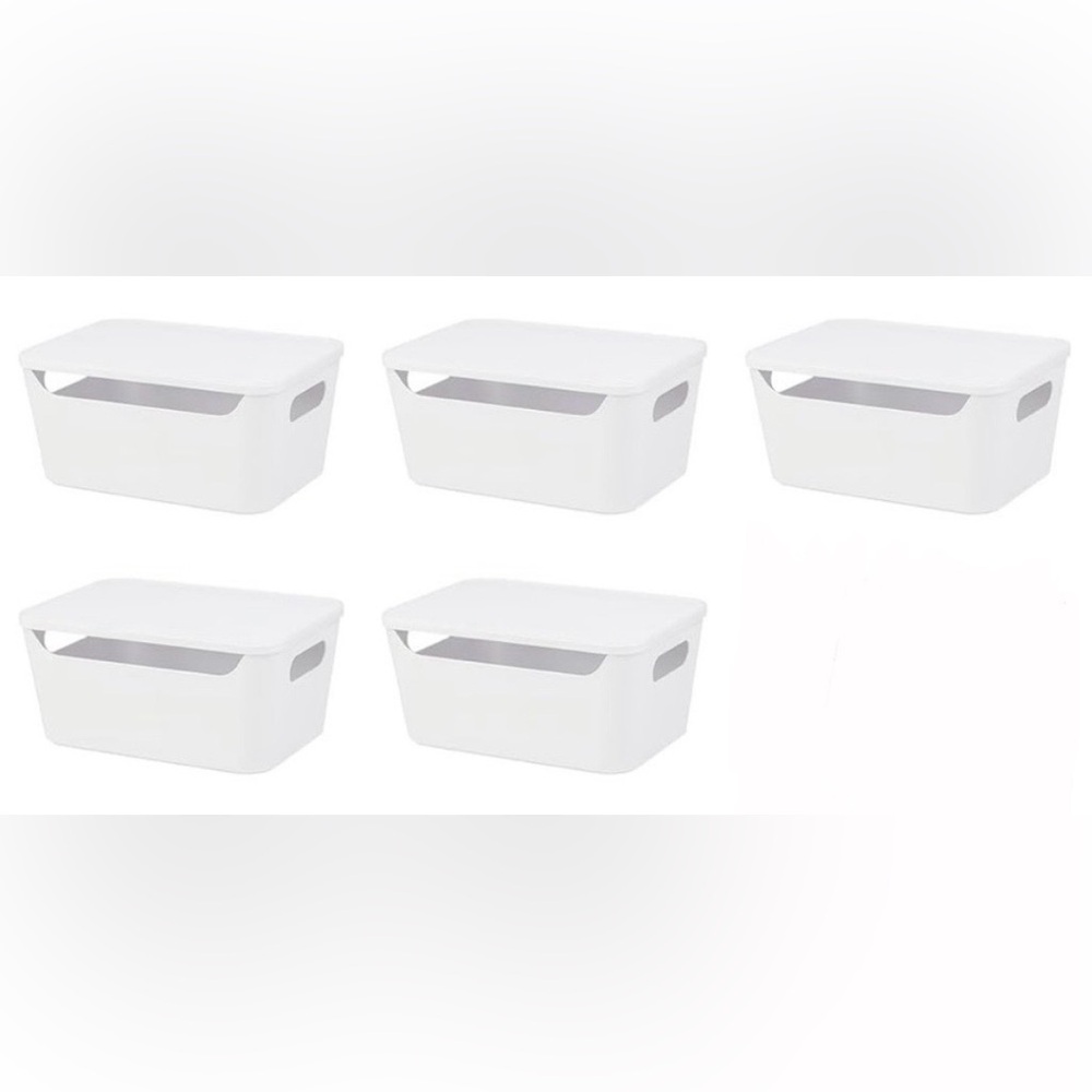 Set Of 5 Stackable White Storage Bins